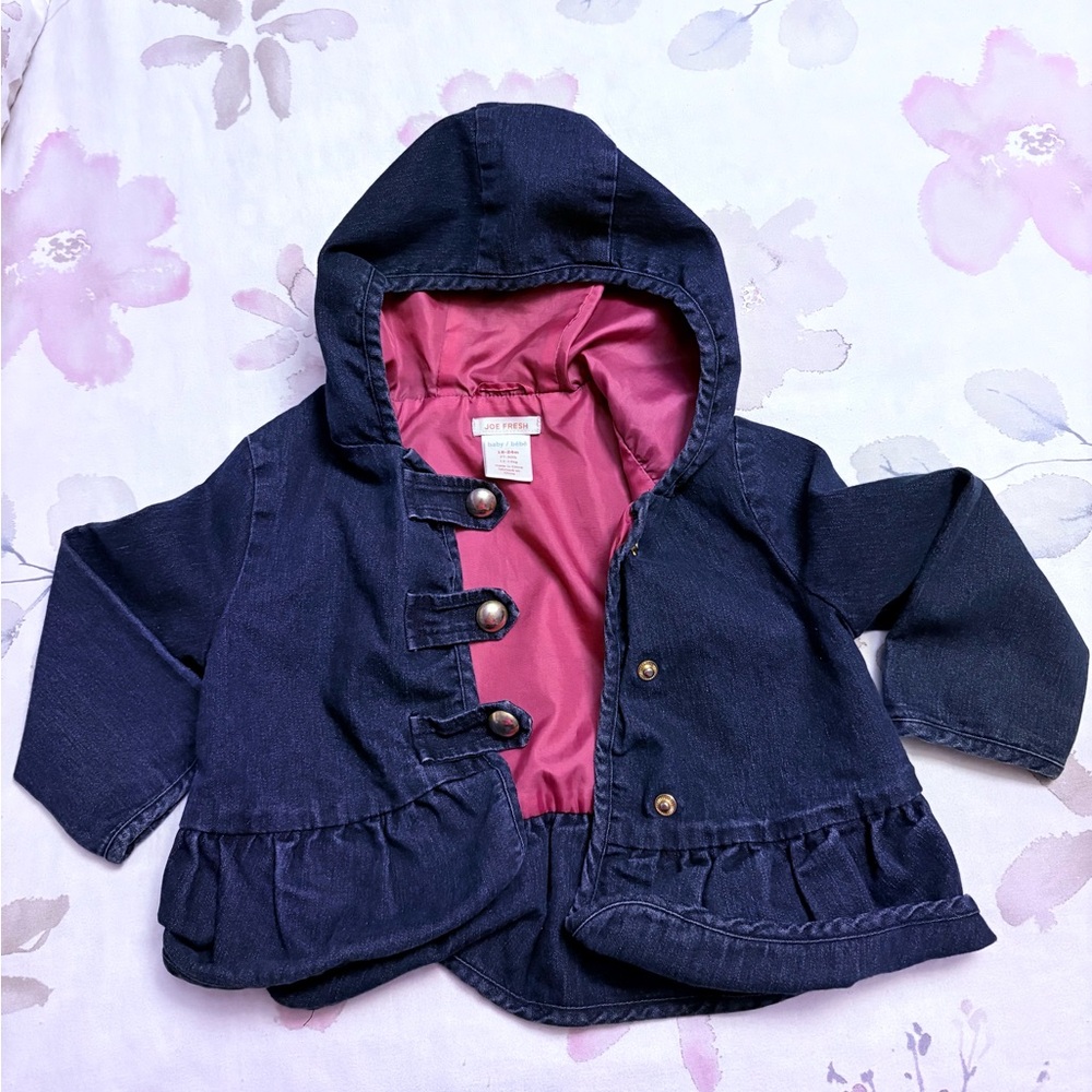 18-24M Denim Hooded Jacket with Pink Lining